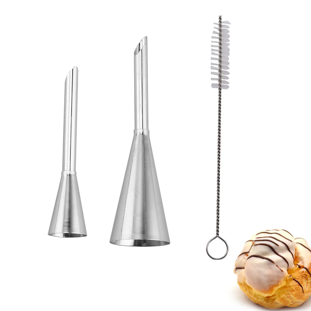 

2 Sizes Cream Icing Piping Puff Nozzle Tips Stainless Steel Cupcake Puffs Injection Russian Syringe Confectionery Pastry Tool