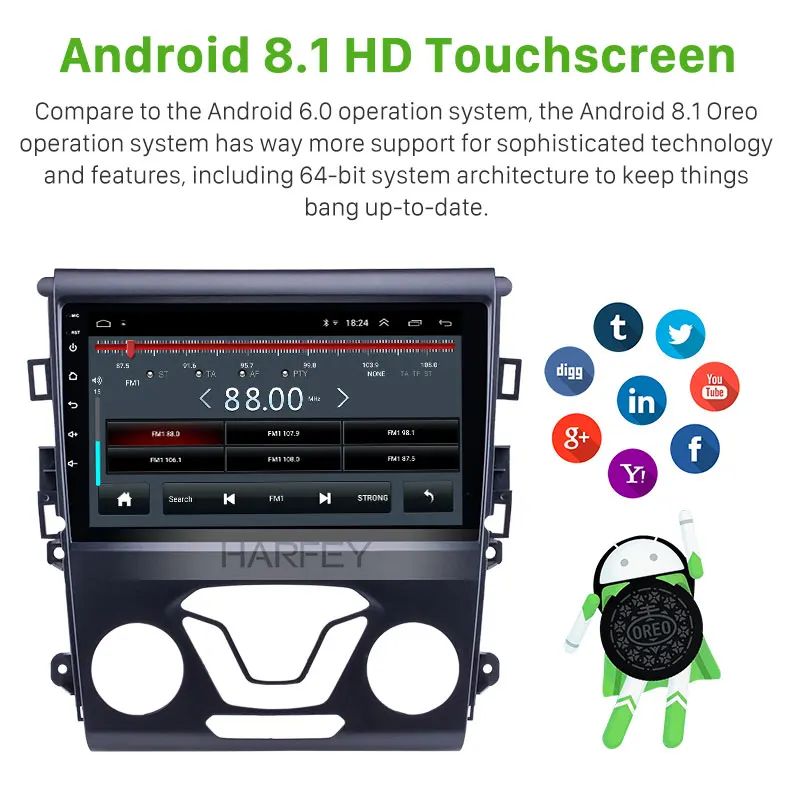 Harfey Android 9 1 дюймов Все в одном для Ford Mondeo 2012 2014 Aftermarket GPS навигация автомобильная