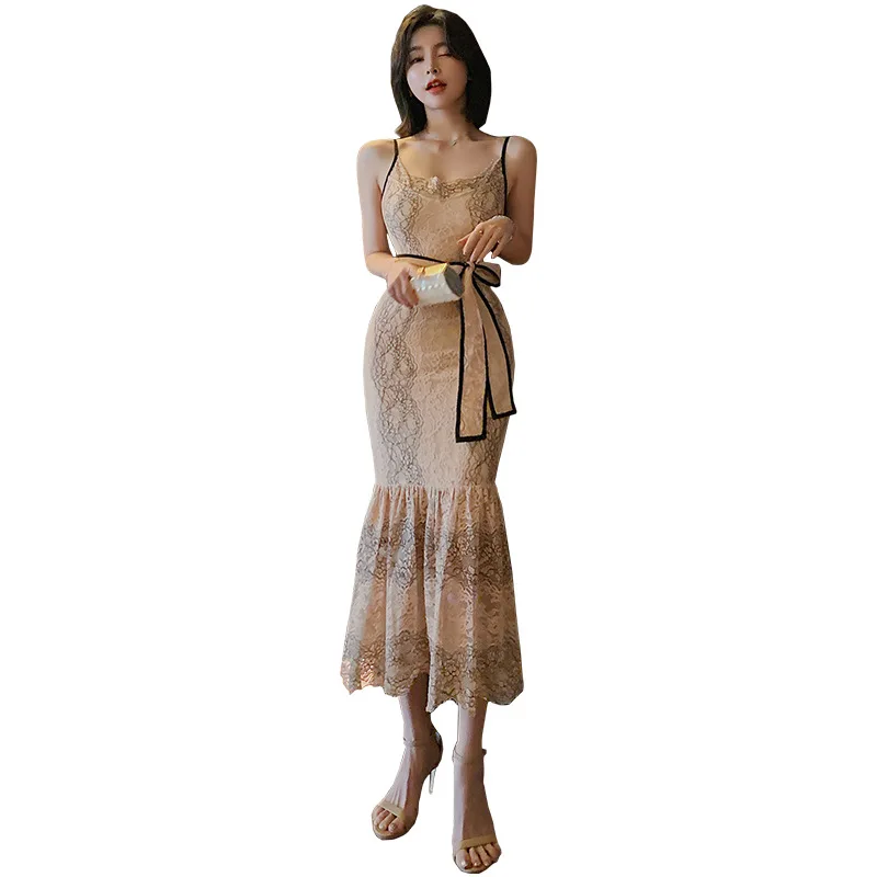 

Dress Skirt Women's New Sexy Lace Hollow Temperament Sling Fishtail Dress
