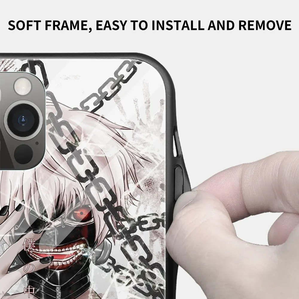 

Luxury Phone Case for iPhone 11 Pro Shell for iPhone 12 Pro Max X XR XS 7 8 Plus SE 2020 Glass Cover Anime Tokyo ghoul Cool