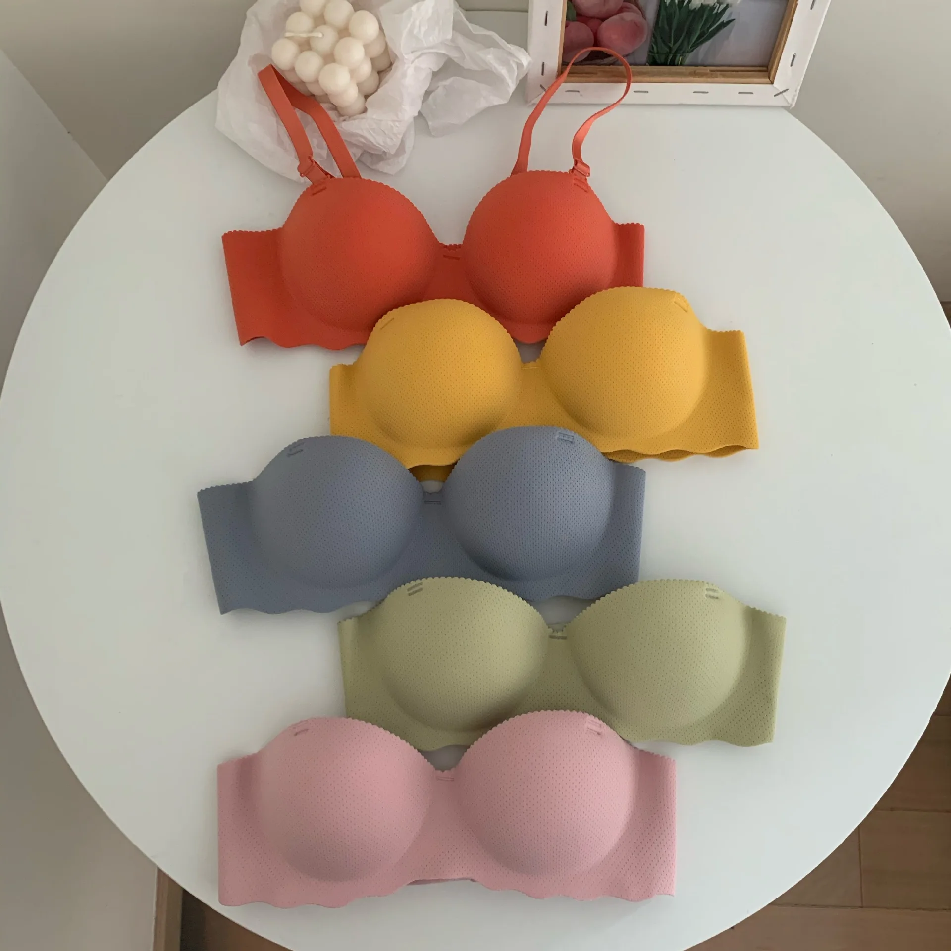 

Female Sexy Bras Push Up Seamless Underwear for Wireless Red Lingerie One-Pieces Backless Crop Top Gather Thin Brassiere Top2021