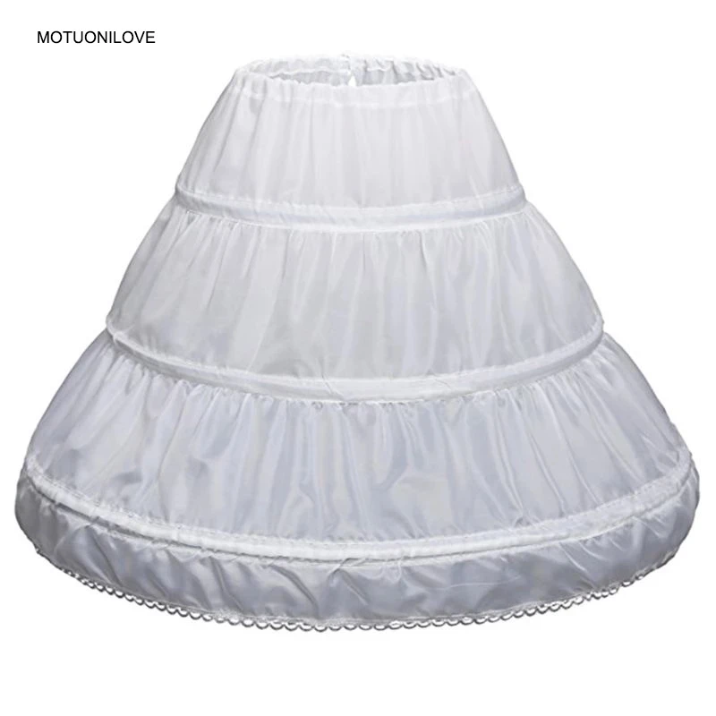 

White Children Petticoats 3 Hoops One Layer Kids Crinoline Lace Trim Flower Girl Dress Underskirt Elastic Waist Full Slip PEC006