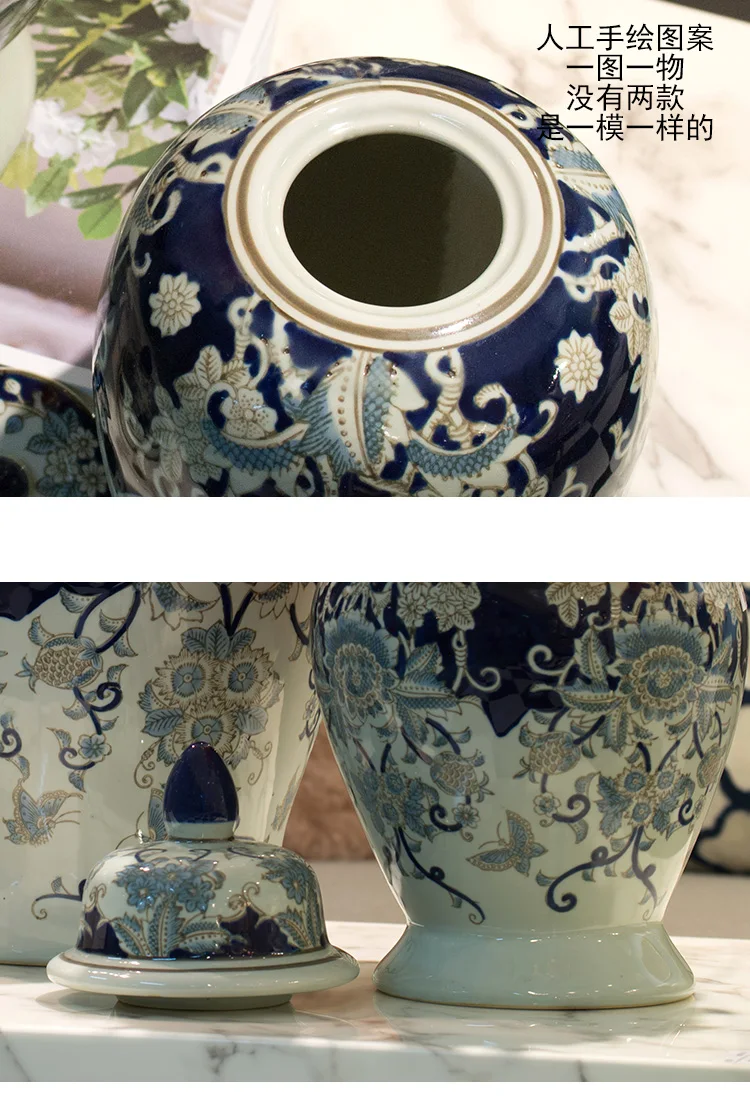 

Home Living Room Hotel Desktop Blue And White Ceramic Vase General Bottle Modern Dining Table Hydroponic Dried Flowers Vase