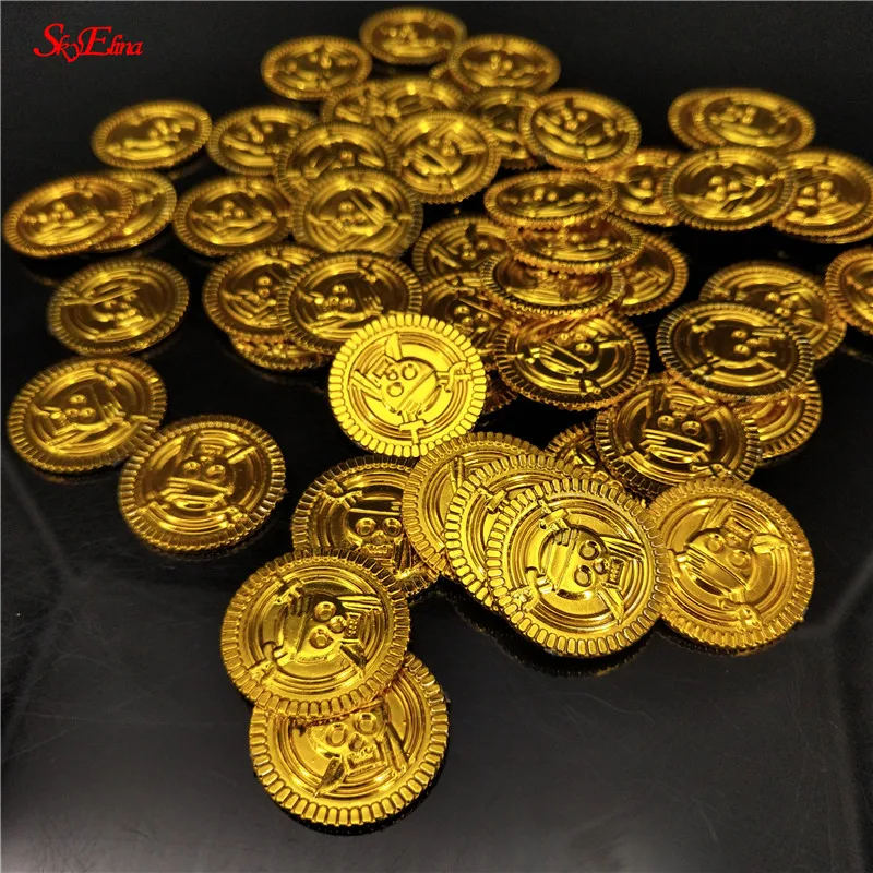 50/100pcs Gold Coins Pirate Treasure Game Halloween Play Money Party Props Kids Children Christmas Decoration | Дом и сад