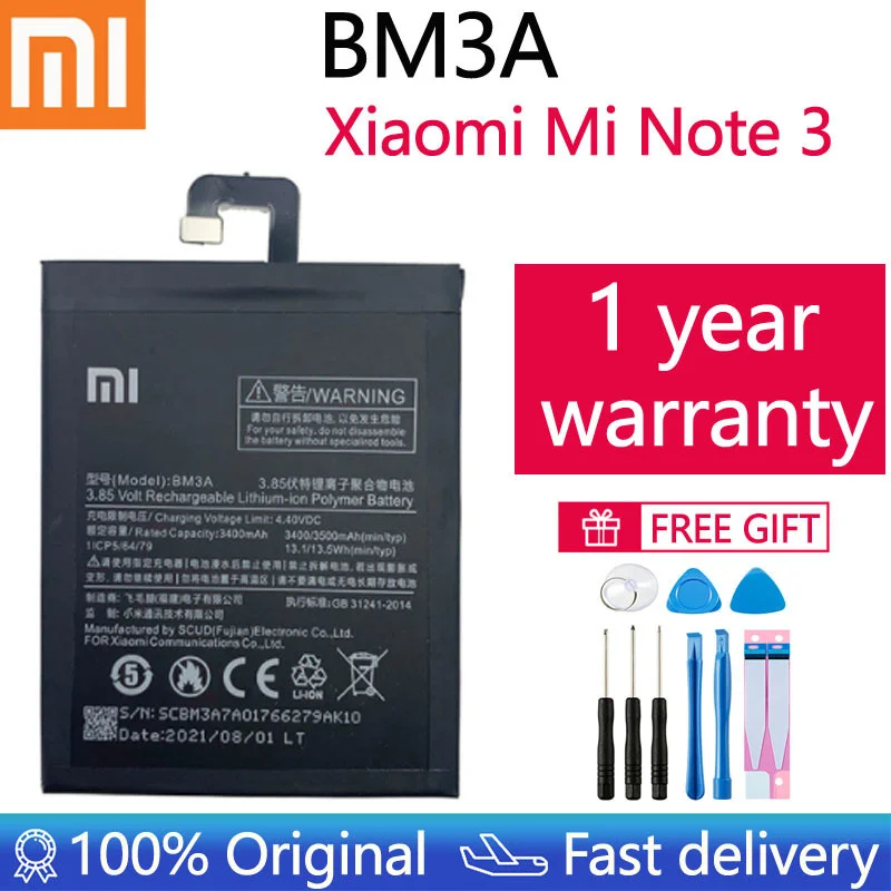 

2021 Years 100%Original BM3A For Xiaomi Mi Note 3 Replacement 3300mAh High Capacity Phone Batteries +Free Tools