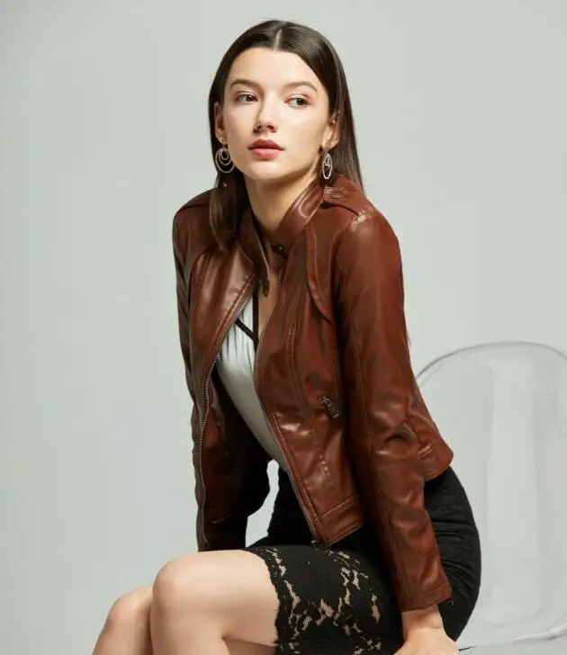 Women's PU leather jacket female 2019 locomotive retro washed Slim coat motorcycle clothing women's leather