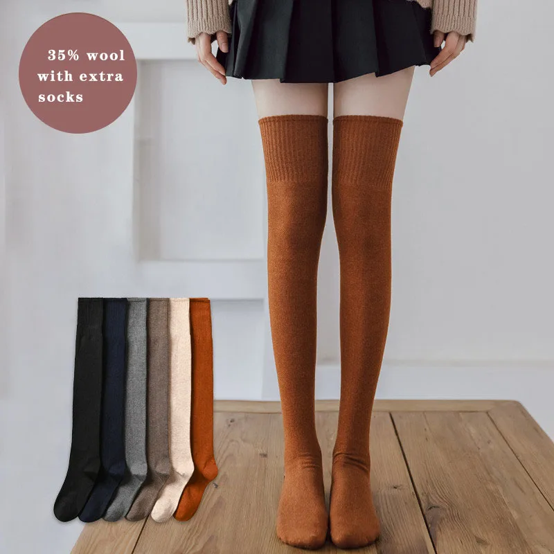 Winter sexy wool plus velvet over the knee socks sweet and lovely solid color thigh high socks sexy soft black stockings girl
