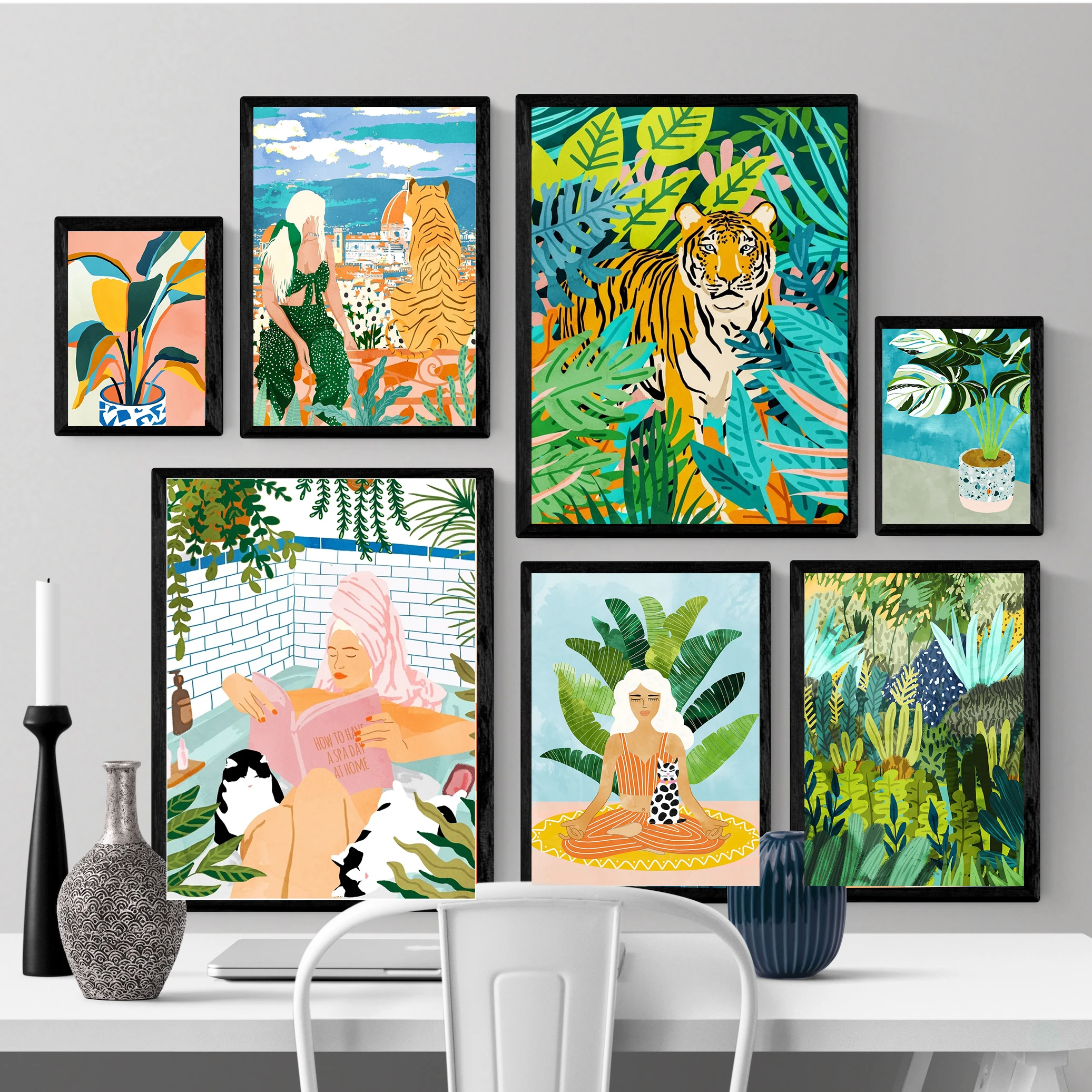 Настенная картина в стиле бохо с изображением тропических растений | Дом и сад