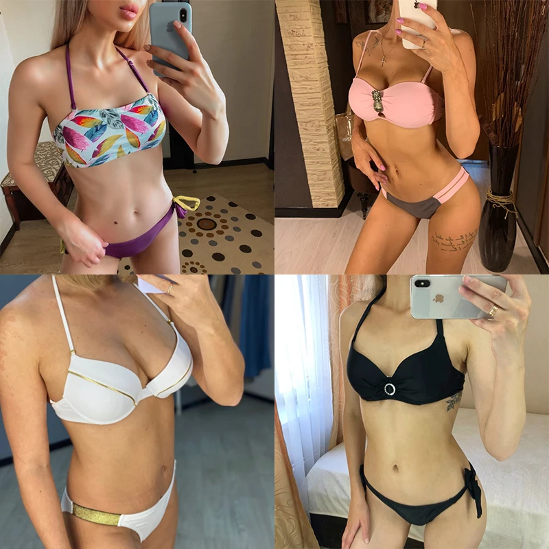 

Plus Size Sexy Bikini 2021 Push Up Bikini Set Pink Swimwear Women Micro Swimsuit Female Bandage Biquini Beach Party Two-Piece XL