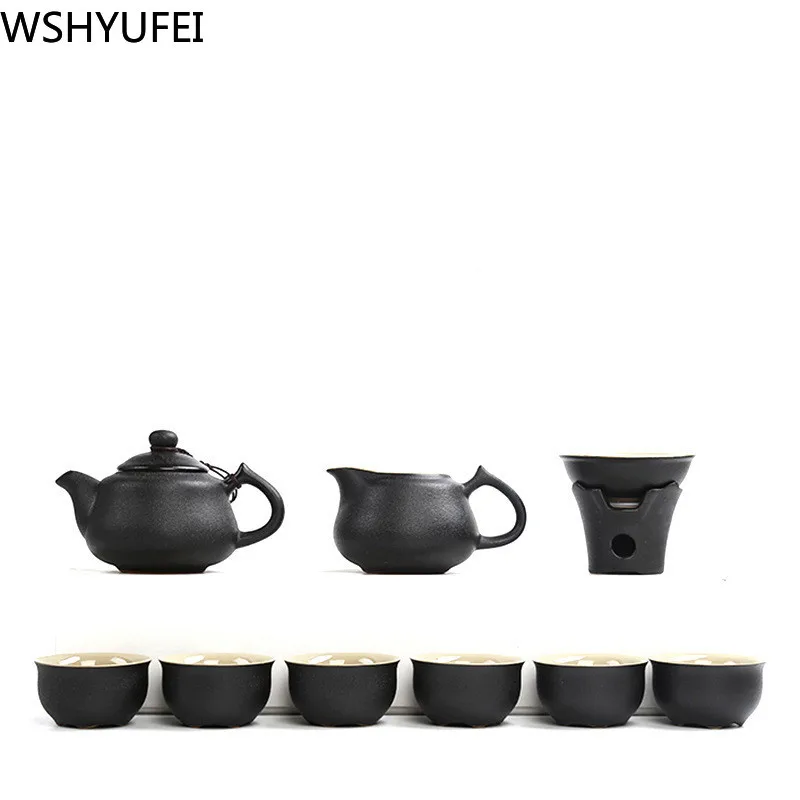 Чайный набор из черной керамики кунг-фу портативный дорожный чайный комплект 10