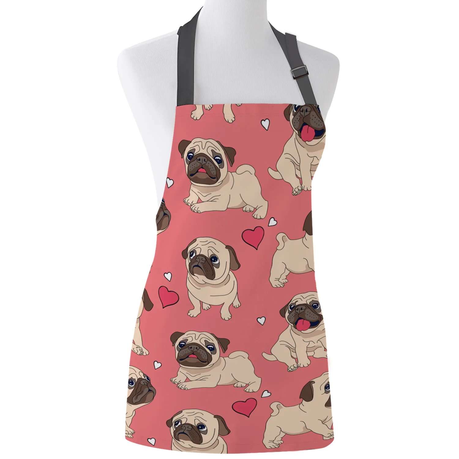 

Animal Pink Pug Love Apron Adult Kids Bibs Home Cooking Baking Restaurant Kichen Aprons for Woman Cleaning Apron