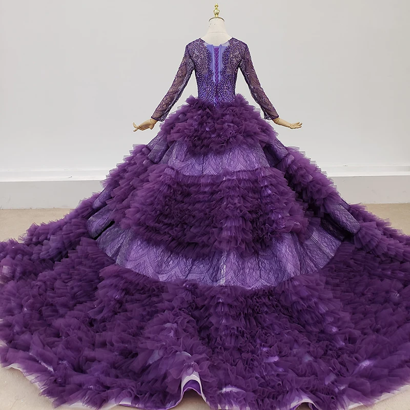 BacklakeGirls 2020 Длинные рукава Кружева бисером плиссированные фиолетовые органзы