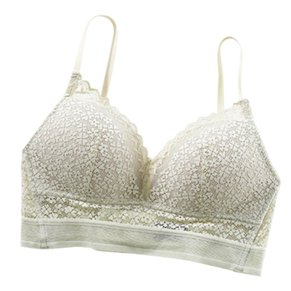 

Women Lace Bra Padded Triangular Bralette Halter Lacy Deep V Wireless Ultra Soft Cup EIG88
