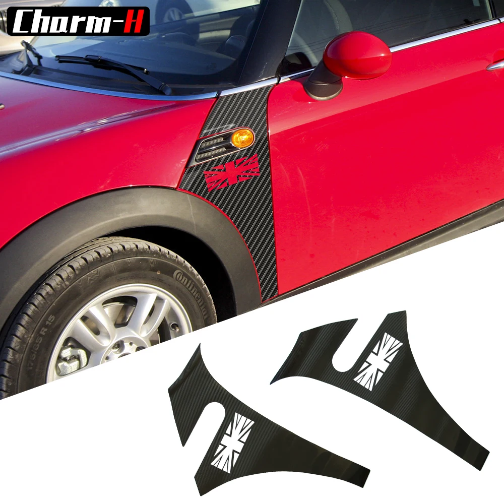 2X 5D Carbon Fibre Vinyl Decal Front Fender Stickers Section Side Scuttles for BMW MINI COOPER R56 2nd Gen 2007-On | Автомобили и