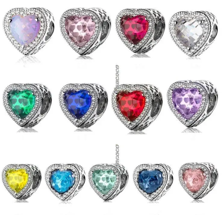 

Authentic 925 Sterling Silver Colorful Openwork Radiant Hearts With Crystal Charm Beads Fit Pandora Bracelet & Necklace Jewelry