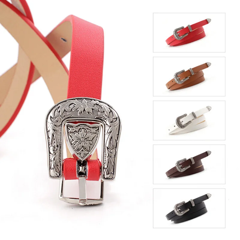 

Женский узкий ремень из искусственной кожи с металлической пряжкой