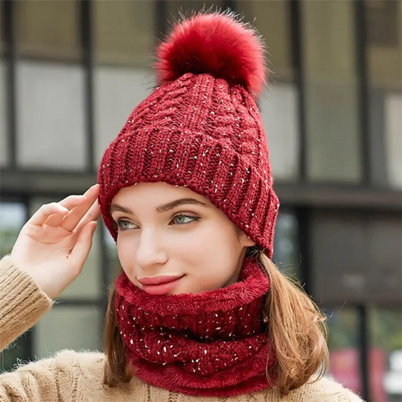 Зимний женский вязаный комплект из шапки и шарфа теплая шапка для девочек женщин