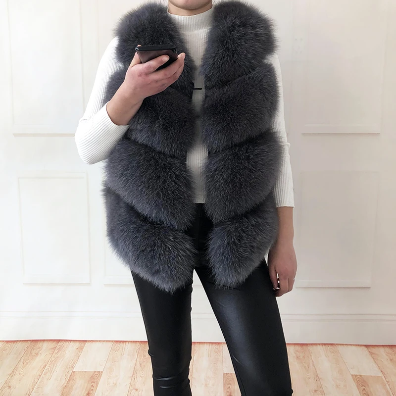 Натуральный Лисий мех 100% Теплый красивый жилет натуральный длина 88 см Бесплатная
