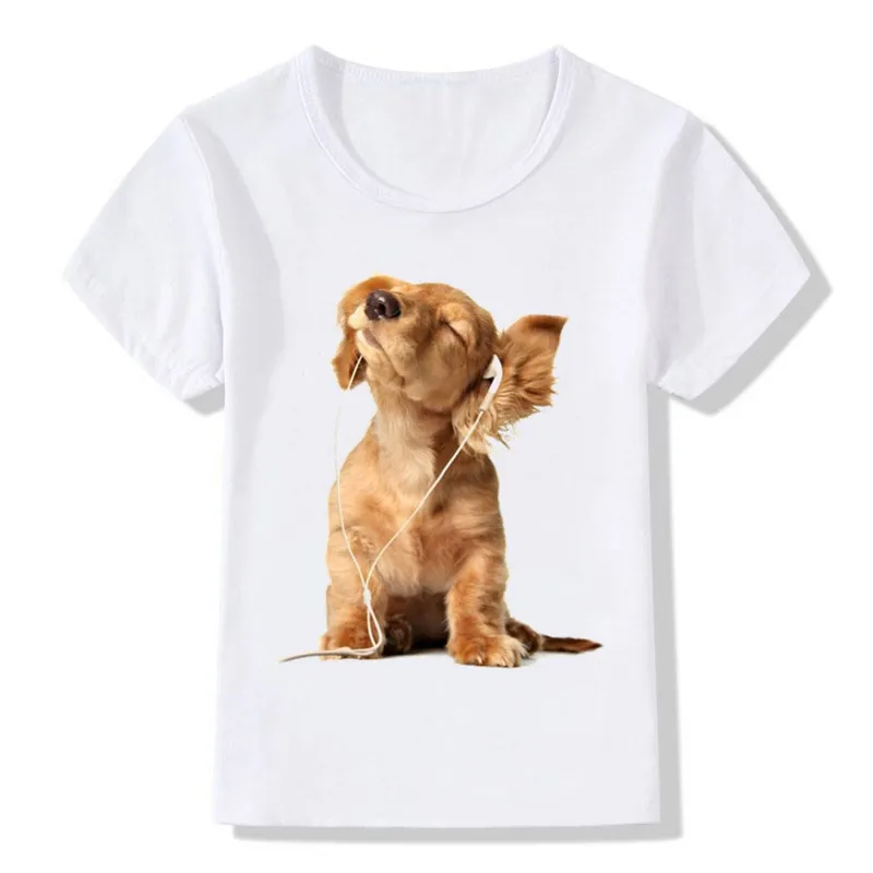 Забавная футболка с рисунком собаки кота и прослушивания музыки футболки