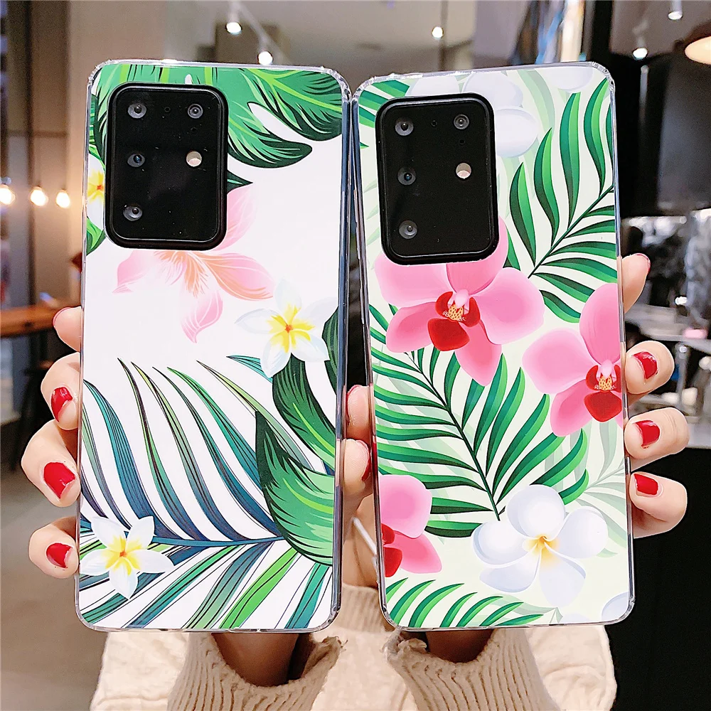 

Cute Flowers Plants Case sFor Coque Samsung Galaxy S20 Ultra Plus S20 Case Fashion Soft TPU Silicone With Ring Cover Capa