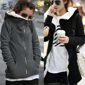 Ekouaerосенне-зимняя Повседневная Женская Длинная толстовка на молнии с капюшоном, верхняя одежда