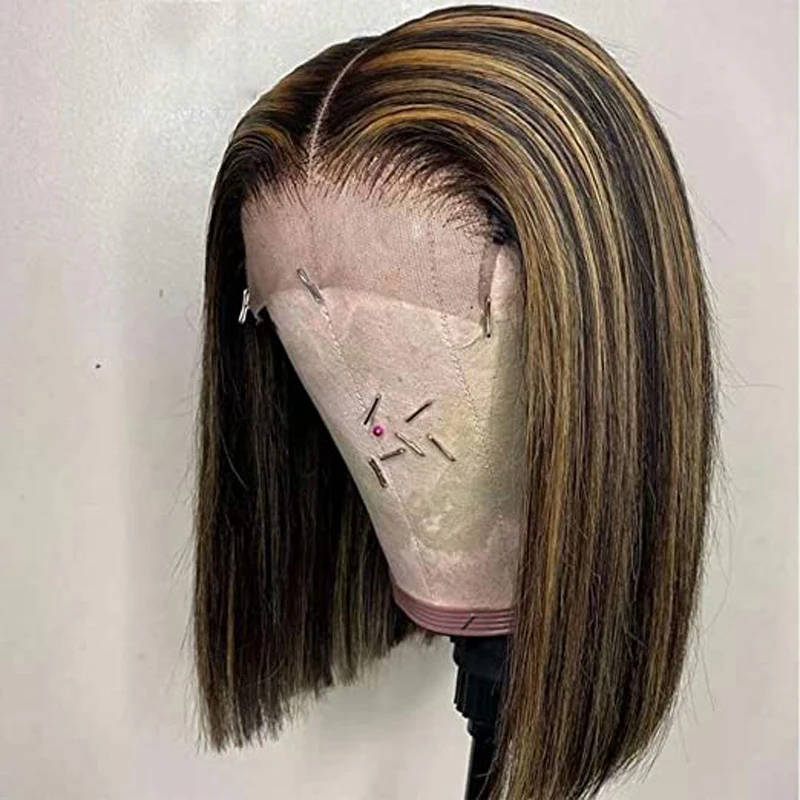 Короткий Боб хайлайтер медовая Блондинка кружевные передние человеческие