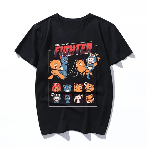

anime fight Cotton T-shirt Men Print Casual Multicolor Short Sleeve O-Neck Tops Tees Hip Hop Rock Clothing