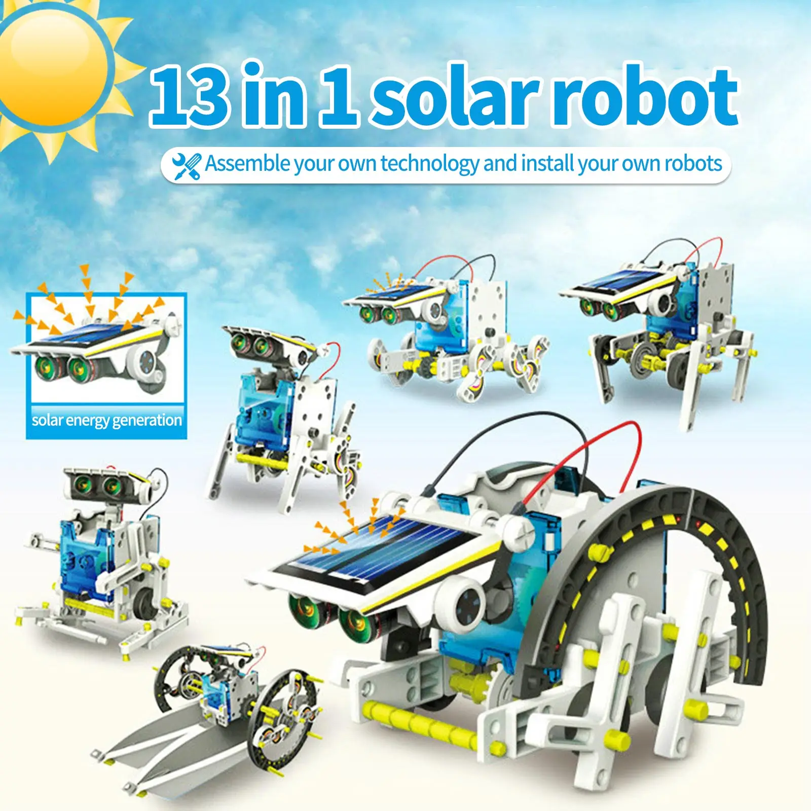 Plastic Convertible Robot Kit Solar Powered Educational 13 In 1 Assembling Set Toy DIY Robotics Hands-On Building Toys | Игрушки и хобби