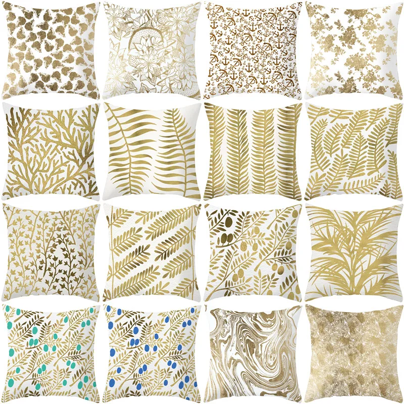 

45*45 Throw Pillow Home Decor Pillowcover Golden Leaf Polyester Decorative Cushion Cover Pillowcase Polyester Decor Pillow Case