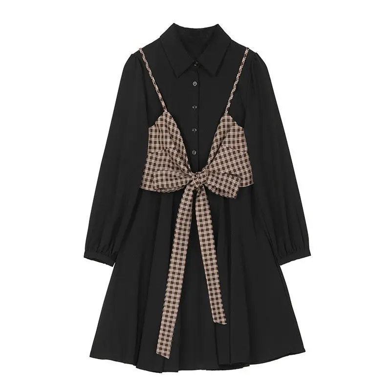 

Sister Fara Spring Bow Turn-down Collar Summer Women's Dress 2021 Single Breasted Lace Up Dress Autumn Casual Women's Dresses