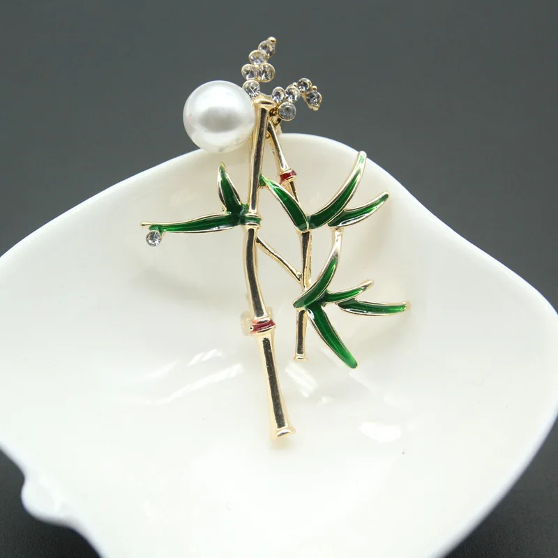 Модные эмалированные Броши из бамбука с жемчугом и кристаллами для женщин 2019