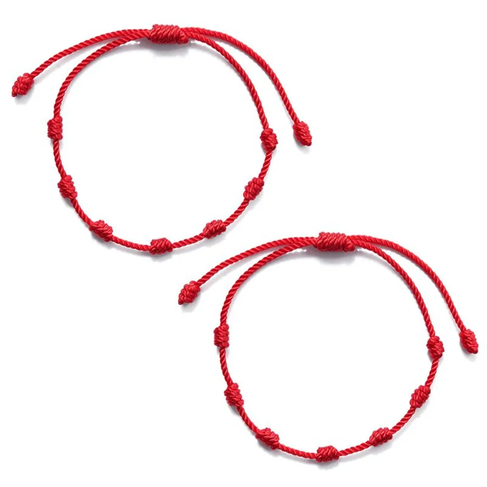 

2pcs 7 Knot Simple Personality Hand Knitting Red String Friendship Lucky Bracelet Can Adjust The Couple Red Hand Rope