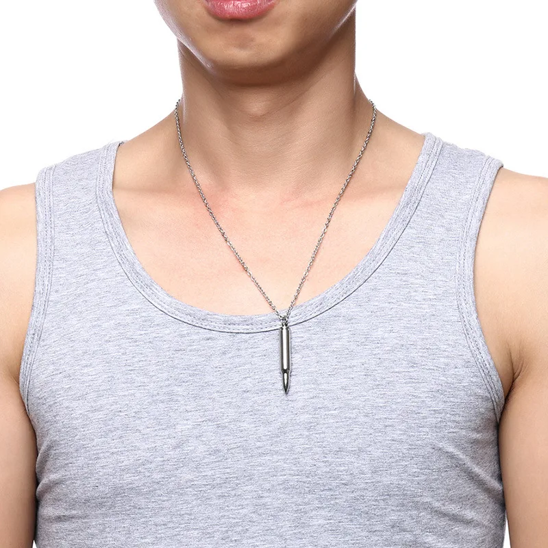 Мужское классическое ожерелье с кулоном в форме пули из нержавеющей стали