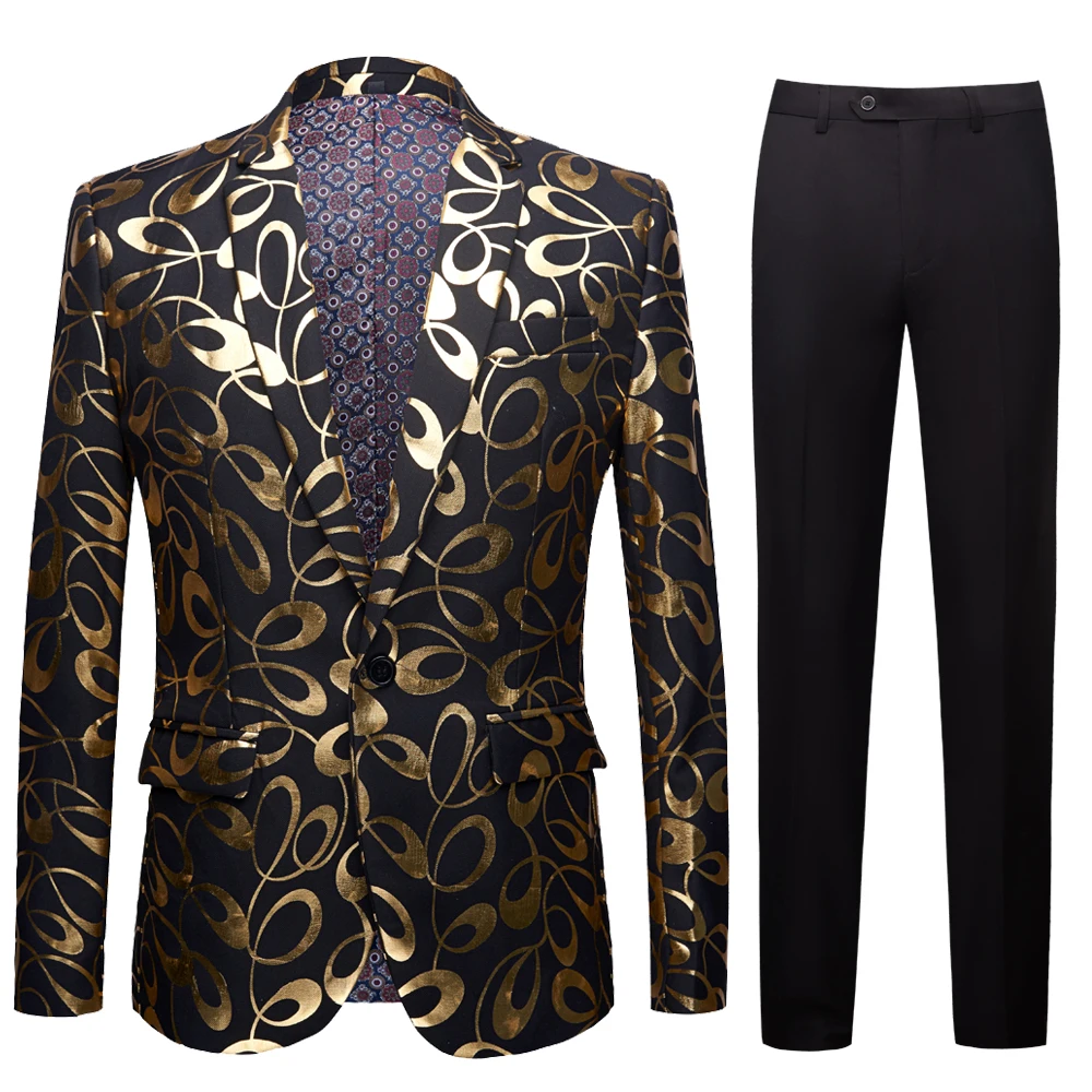 

Golden Circular Pattern Casual Blazer Men Suit Jacket British Gentleman Wedding Grooms Slim Fit Fashion Coat Outfit
