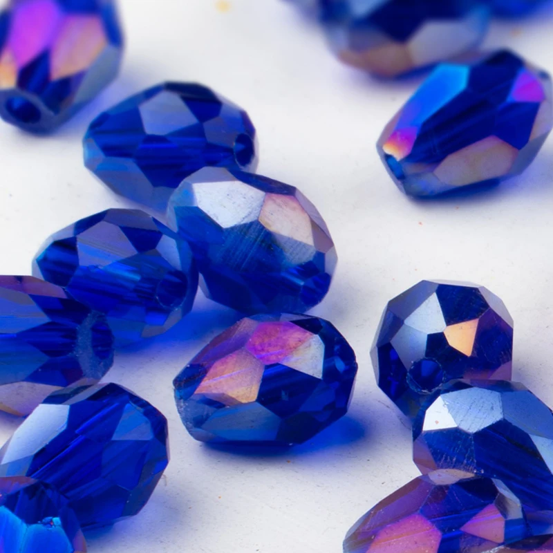 Оптовая продажа 30 штук 6x8 мм зеленых хрустальных стеклянных бусин с поперечным сечением в форме капли для изготовления аксессуаров для ювелирных изделий