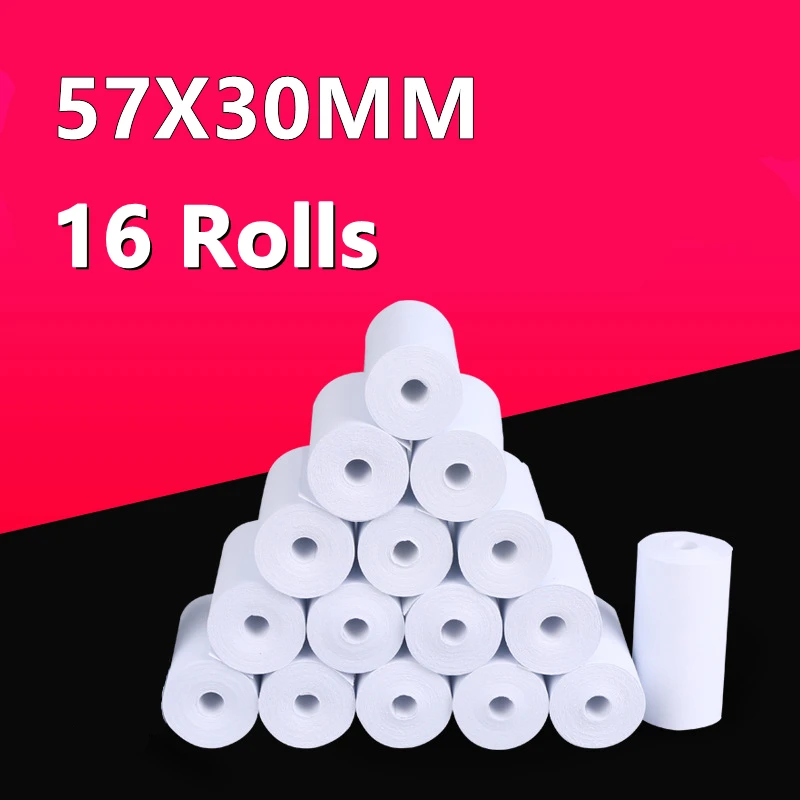 57X30mm 16 Roll Thermal Paper Label Paper Thermal Paper for Mobile Bluetooth Cash Registers POS Printer Mini Printer Accessories