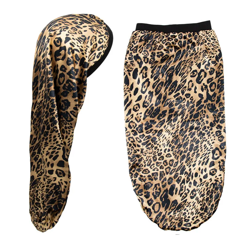 

Ladies' High Stretch Long Satin Nightcap Long Hair Care Hat Women Silk Head Cover Wide Elastic Band Printing Sleep Cap 26*60cm
