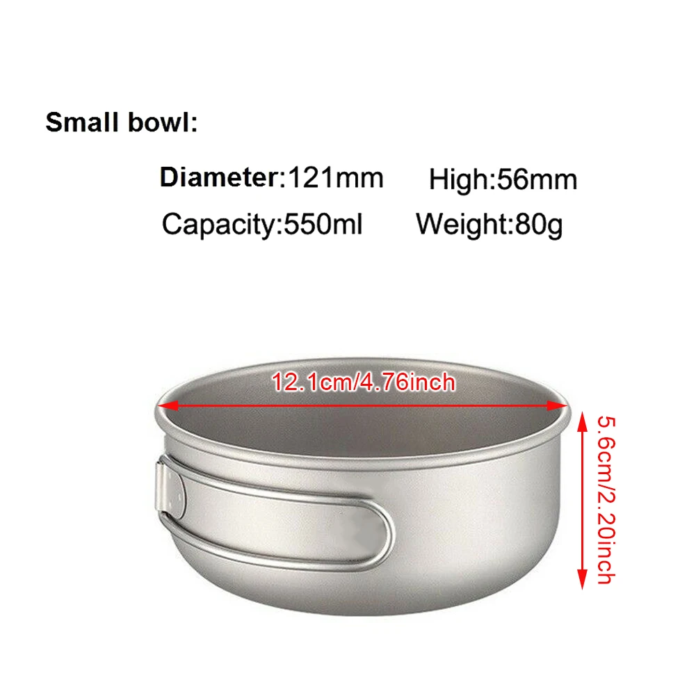 

Titanium 3-Piece Pot and Pan Camping Hiking Cookware Set Bowl Outdoor Portable Folding Handle