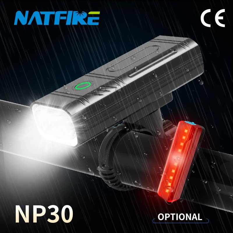 

NATFIRE NP30 LED Light Bike Front Headlight 10 Hours Runtime with USB Rechargeable Bicycle Taillight Lantern IPX5 Waterproof