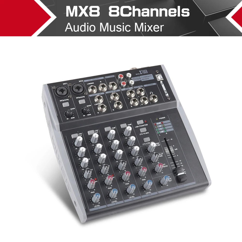 XTUGA 8 каналов 3 полосный EQ аудио микшер микшерная консоль с USB XLR линейный вход 48 В