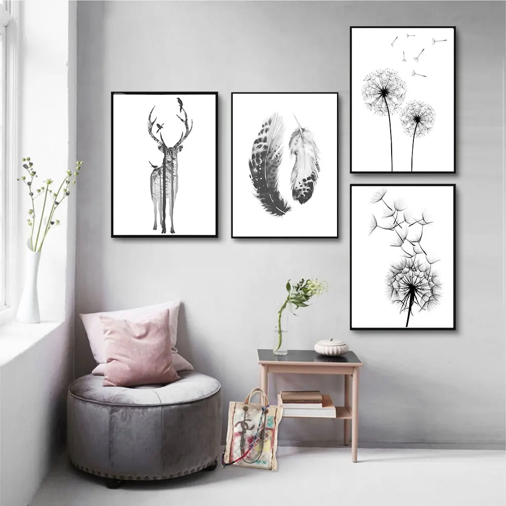 Abstact холст постер картина олень настенный художественный принт перо Одуванчик