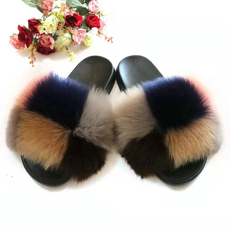 

2021 New Women Furry Slippers Ladies Shoes Cute Plush Hair Fluffy Sandals Women's Fur Slippers Winter Warm Slippers Women TX414