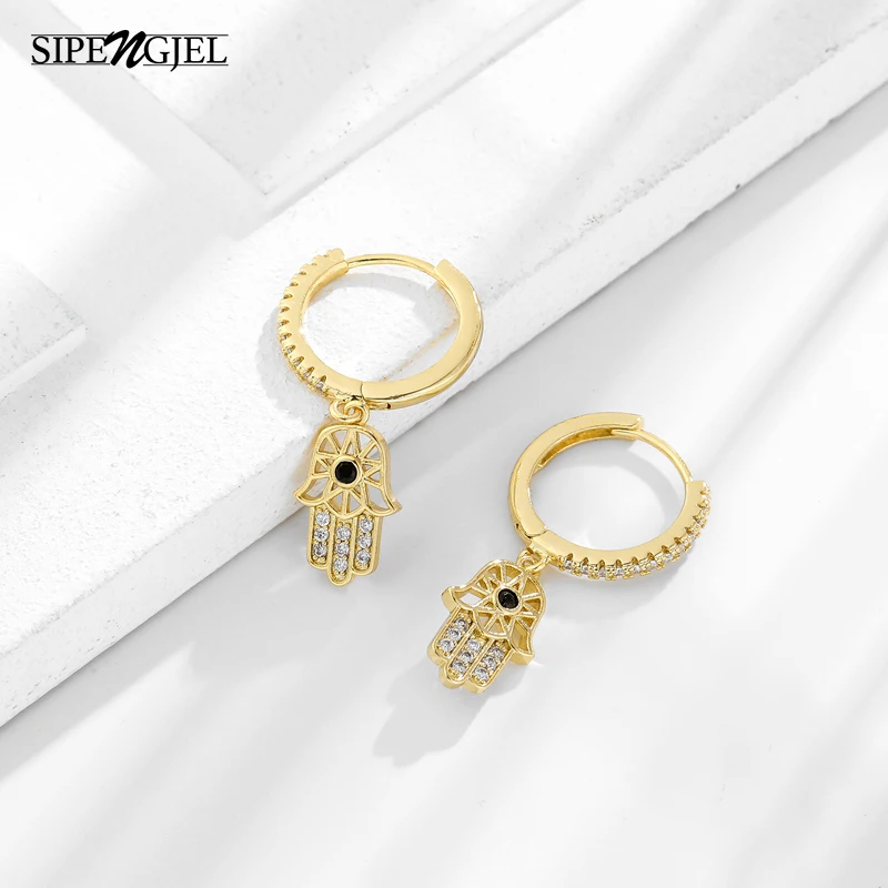 Женские серьги-кольца SIPENGJEL геометрические серьги с черным глазом и золотым