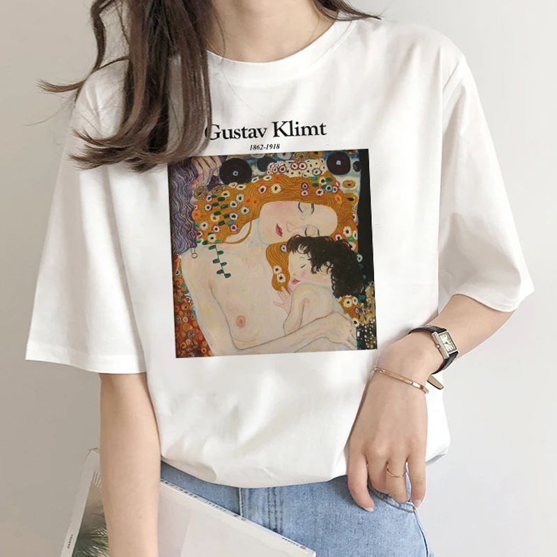 Gustav Klimt Летние Новые веселые винтажные топы с буквенным принтом повседневные