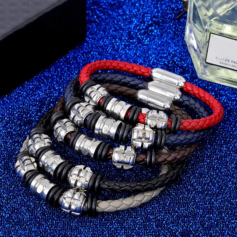 Мужской кожаный браслет с подвесками мужские браслеты гравировкой из