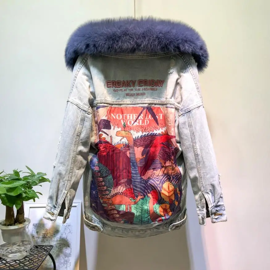 Натуральным лисьим мехом толстые теплые джинсовые штаны для маленьких девочек