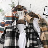new style western style plaid woolen coat blouse shirt retro warm autumn and winter loose commuting womens tops