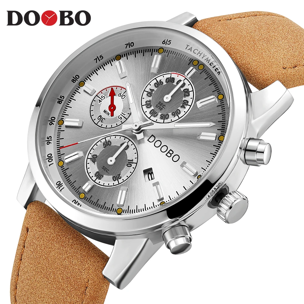 D039 brownwhitewhite DOOBO армейские военные спортивные кварцевые мужские s часы Топ Бренд роскошные кожаные мужские часы повседневные спортивные часы Relogio Masculino - Цвет: D039 brownwhitewhite
