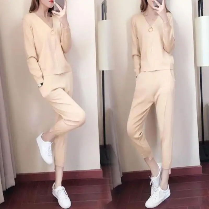 Женский трикотажный спортивный костюм однотонный комплект повседневной одежды