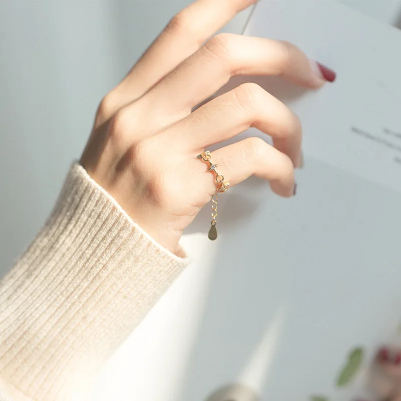 TrustDavis Настоящее серебро 925 пробы Модная Золотая цепочка CZ коктейльное кольцо